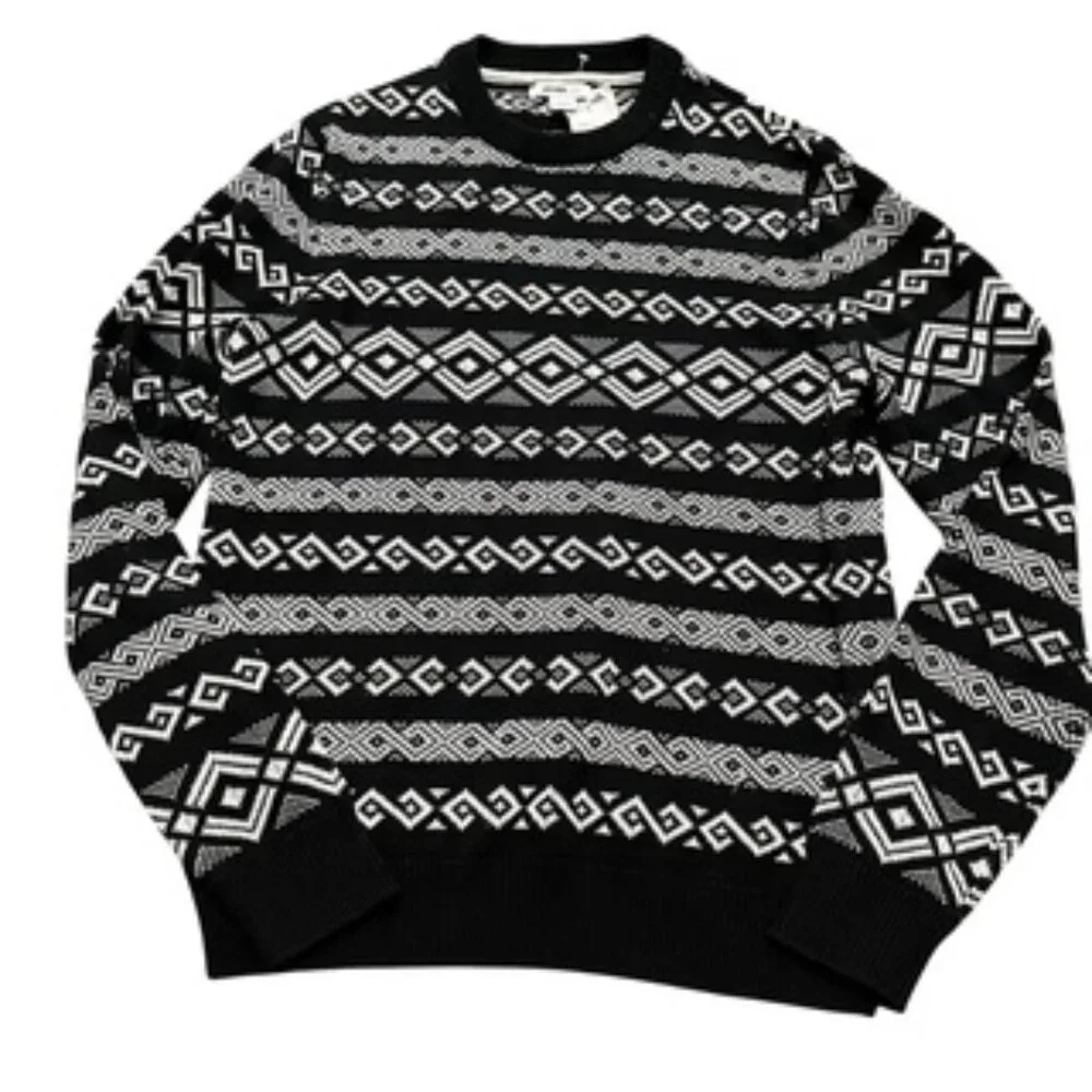 NEW‎ William Rast Sweater Men’s MEDIUM  Black & White Cotton Geometric